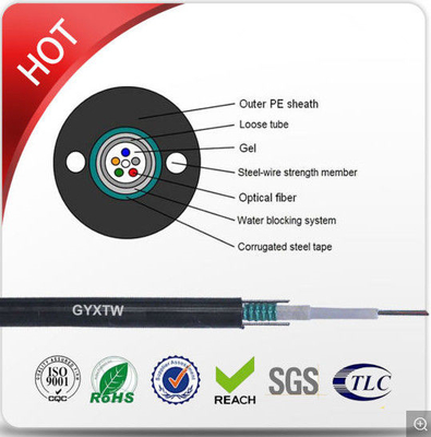 PE Ceket Tek Modlu G652D Zırhlı Fiber Optik Kablo Unitube Tipi GYXTW Hafif Ağırlık