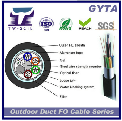 2/4/6/8/10/12/24/36/48/72/144/ Çekirdek GYTA Siyah PE Ceket Zırhlı Dış Mekan Fiber Optik Kablo