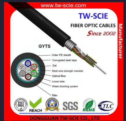 Çin 48 Çekirdek Zırhlı Daha Uzun Ömürlü Fiber Optik Kablo GYTS Çok Çekirdekli SM Çelik Tel