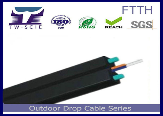 1-4 Çekirdekli FTTH Saplama Kablosu FRP / Çelik Mukavemetli Üye Kaplı Düz ​​Optik Kablo