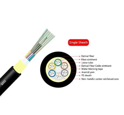 Açık Hava Tek Modlu SM Fiber Optic Kablo 12 24 Core ADSS Metal olmayan SM Havadan Fiber Kablo