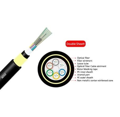 Açık Hava Tek Modlu SM Fiber Optic Kablo 12 24 Core ADSS Metal olmayan SM Havadan Fiber Kablo