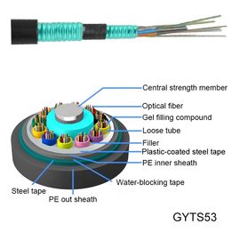 144 Çekirdek Zırhlı Fiber Optik Kablo GYTS53 Doğrudan Gömülü Örgülü Gevşek Tüp Zırhlı Kablo