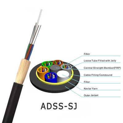 Siyah PE Kılıf 100 Açıklık 48 Çekirdek G652D ADSS Dielektrik Fiber Optik Kablo
