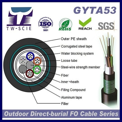 GYTA53 24 Çekirdekli Çift Zırhlı Çift Kılıflı anti-UV PE kılıf Fiber Optik Kablo, Kanal Gömü İçin