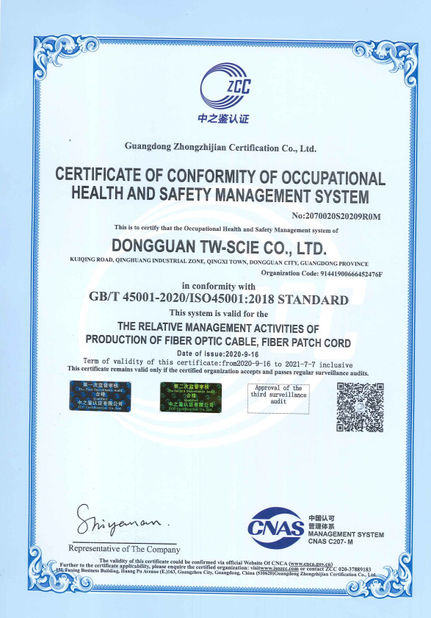Çin DONGGUAN TW-SCIE CO., LTD. Sertifikalar